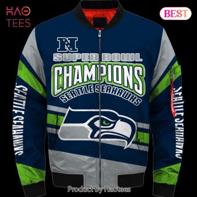 New Fashion   Seattle Seahawk Bomber Jacket Super Bowl Champions Winter Gift For Men - Image 3