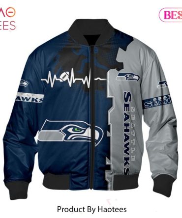 New Fashion   Seattle Seahawks Bomber Jacket Graphic Heart Ecg Line