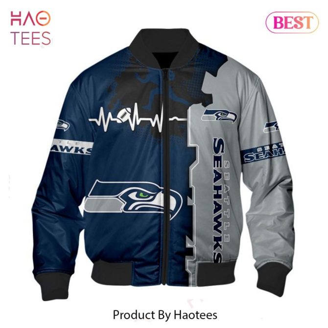 New Fashion   Seattle Seahawks Bomber Jacket Graphic Heart Ecg Line