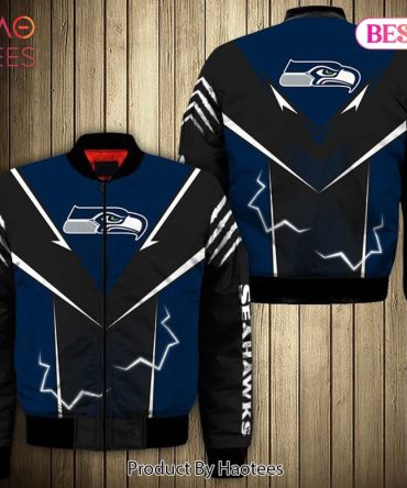 New Fashion   Seattle Seahawks Bomber Jacket Lightning Graphic Gift For Men