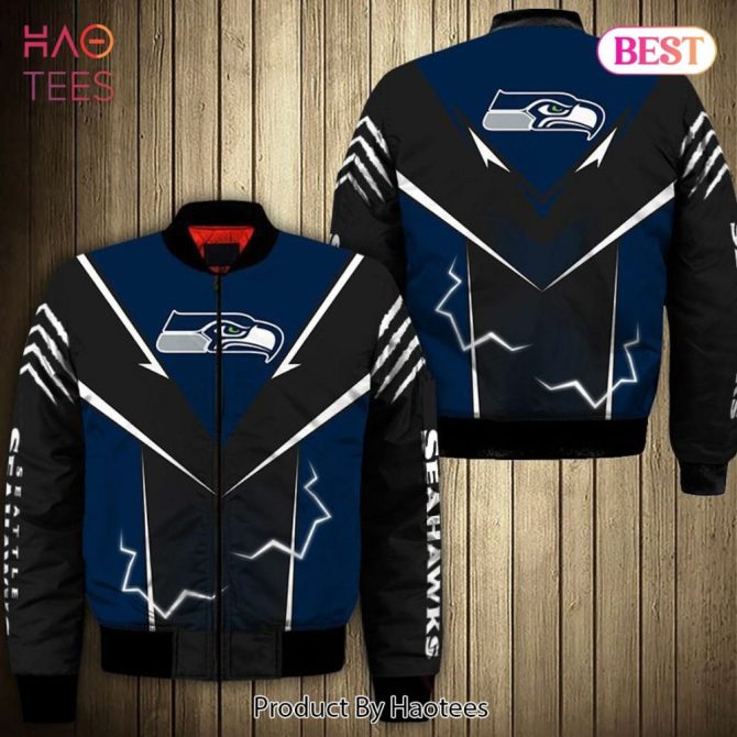 New Fashion   Seattle Seahawks Bomber Jacket Lightning Graphic Gift For Men