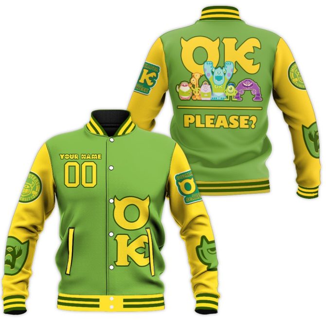 Customizable Monsters University Varsity Jacket - Bold Ok Design & Personalized Name Option