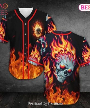 Flaming Skull Baseball Jersey - Bold Fire Graphic Shirt For Men & Women