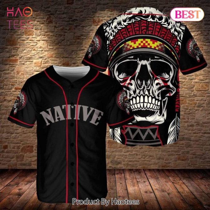 Bold Native Skull Baseball Jersey – Tribal Graphic Shirt For Men By Haotees