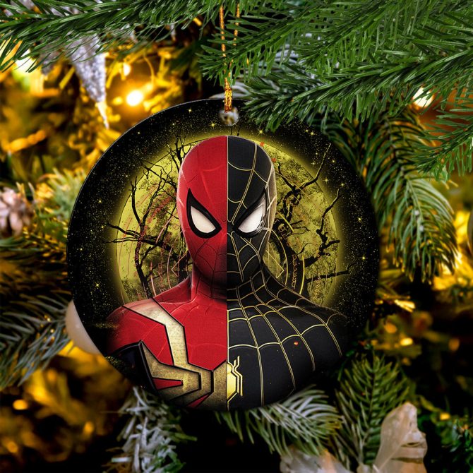 Spiderman Black Suit No Way Home Moonlight Ceramic Circle Ornament Perfect Gift For Christmas Holiday