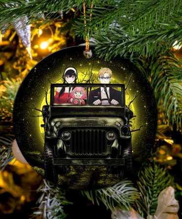 Spy X Family Yor And Anya Ride Jeep Moonlight Halloween Funny Ceramic Circle Ornament Perfect Gift For Christmas Holiday