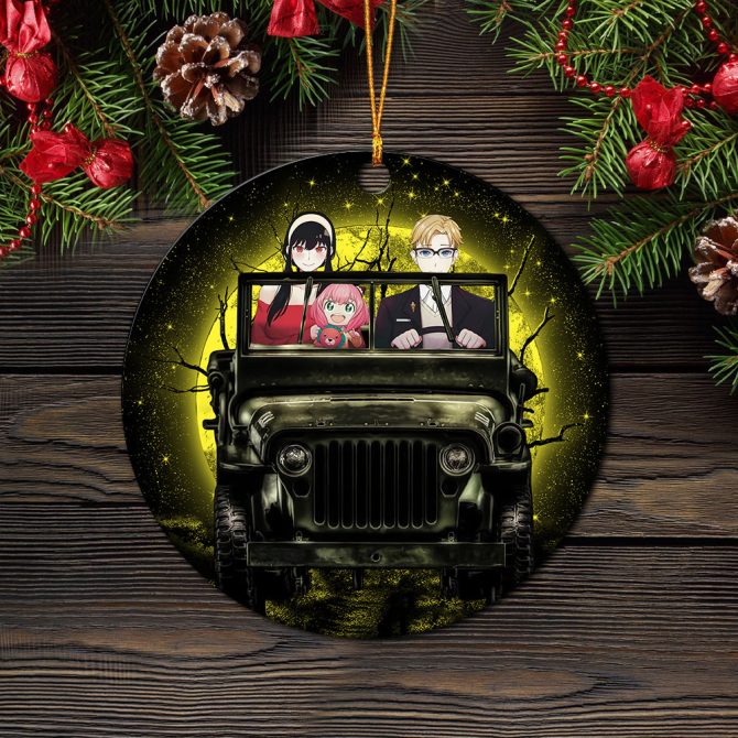Spy X Family Yor And Anya Ride Jeep Moonlight Halloween Funny Ceramic Circle Ornament Perfect Gift For Christmas Holiday - Image 2