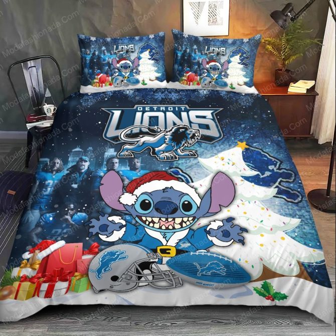 Cozy Christmas Stitch Nfl Lions Bedding Set - Festive Comfort For Fans - Image 2