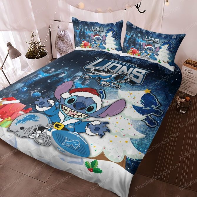 Cozy Christmas Stitch Nfl Lions Bedding Set - Festive Comfort For Fans - Image 3