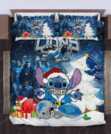 Cozy Christmas Stitch Nfl Lions Bedding Set - Festive Comfort For Fans