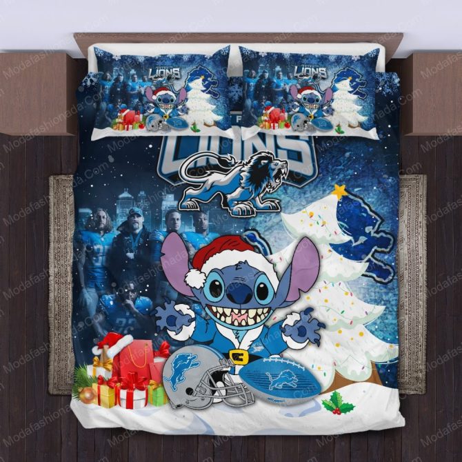 Cozy Christmas Stitch Nfl Lions Bedding Set - Festive Comfort For Fans