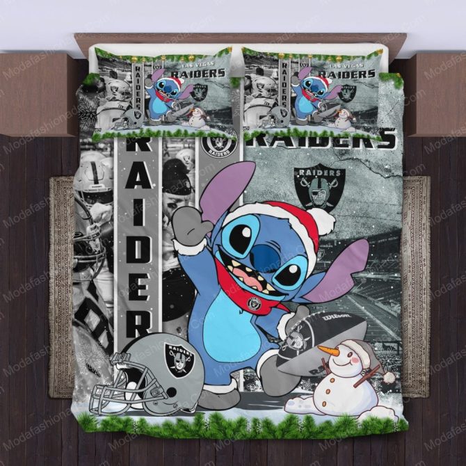 Cozy Las Vegas Raiders Stitch Christmas Bedding Set - Perfect Gift For Nfl Fans!
