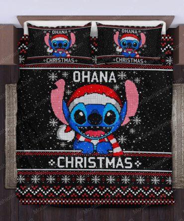 Festive Ohana Christmas Bedding Set - Cozy Holiday Stitch Design - Perfect Gift!