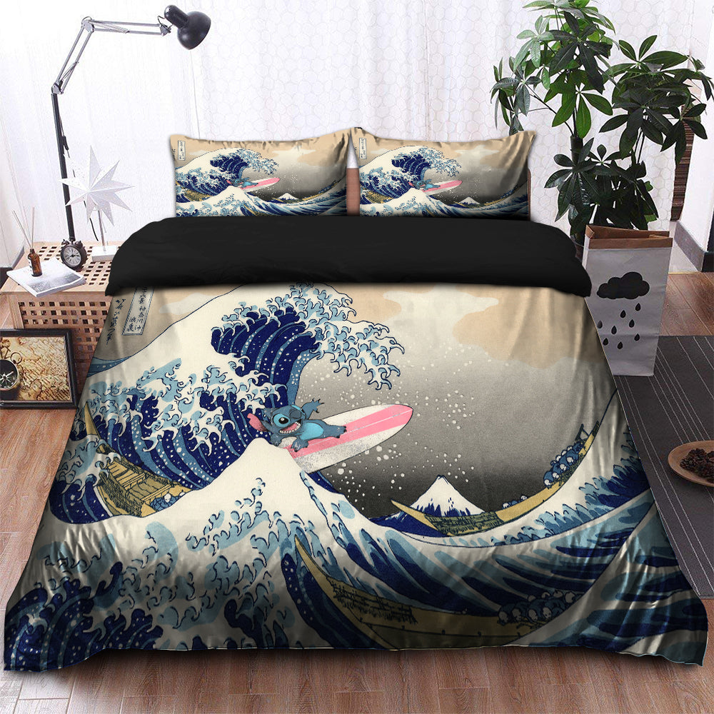 Stitch The Great Wave Japan Bedding Set Duvet Cover And 2 Pillowcases - Image 2
