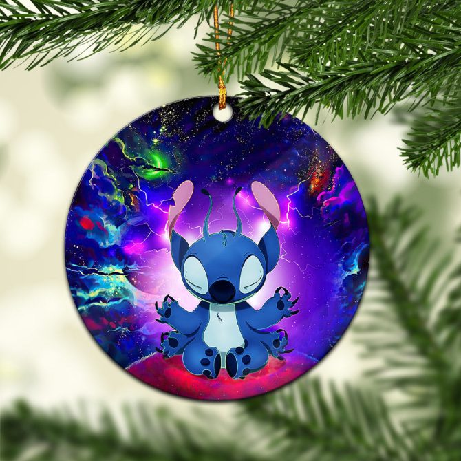 Stitch Yoga Love You To The Moon Galaxy Ceramic Circle Ornament Perfect Gift For Christmas Holiday