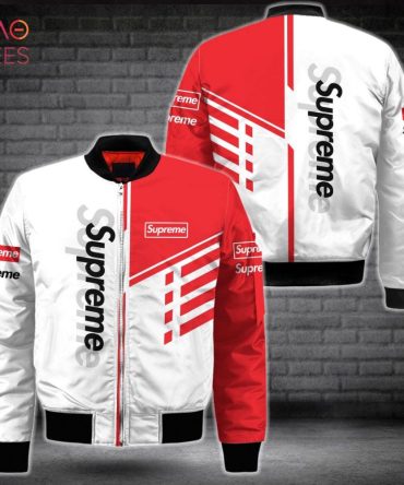 New Supreme Luxury Brand Red Mix White Bomber Jacket Limited Edition