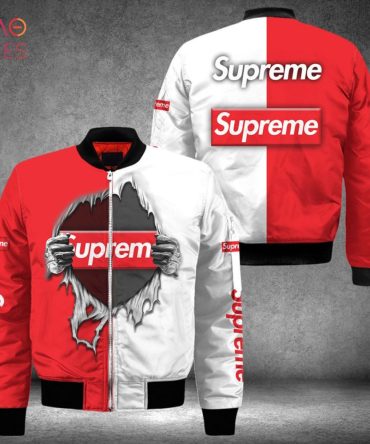 New Supreme White Red Black Luxury Brand Bomber Jacket Limited Edition