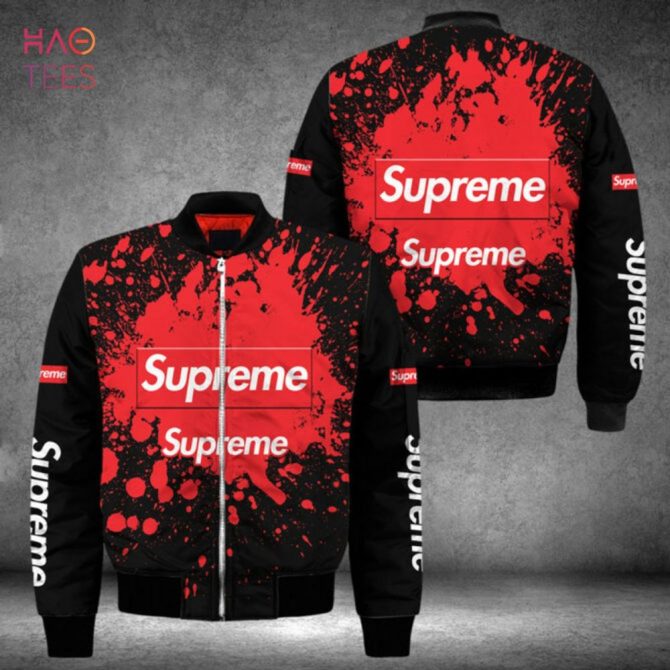 The Best Supreme Luxury Brand Black Mix Red Bomber Jacket Limited Edition - Image 2