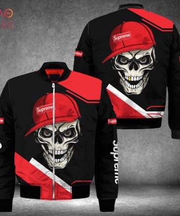 Men'S Skull Graphic Bomber Jacket - Bold Red & Black Design - Streetwear Fashion