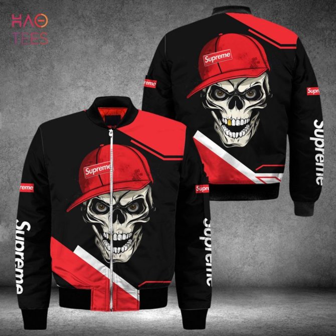 Men'S Skull Graphic Bomber Jacket - Bold Red & Black Design - Streetwear Fashion