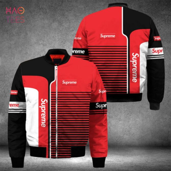 Stylish Red Black Striped Bomber Jacket - Trendy Supreme Design For Men & Women - Image 2