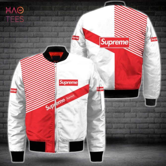 Trendding Supreme Luxury Brand White Mix Red Bomber Jacket Limited Edition - Image 2