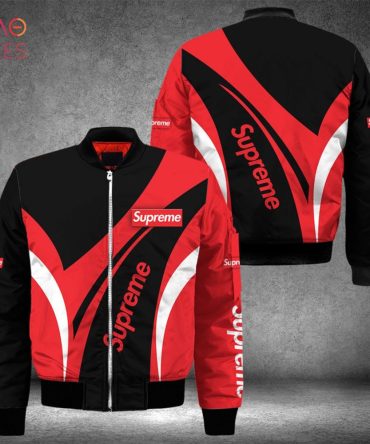 Stylish Red & Black Supreme Bomber Jacket – Trendy Men'S Outerwear For Street Fashion Enthusiasts