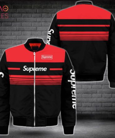 Supreme Red & Black Striped Bomber Jacket - Trendy Streetwear For Men