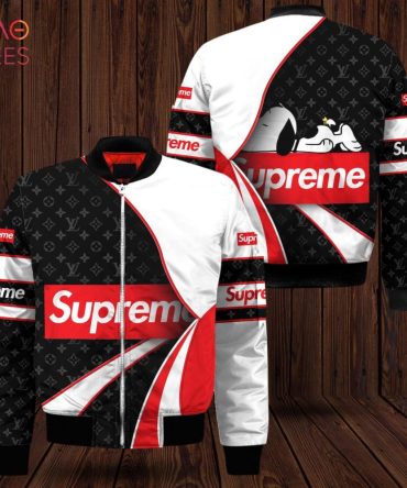 Trendy Supreme-Inspired Bomber Jacket - Bold Black, White & Red Design For Streetwear Lovers