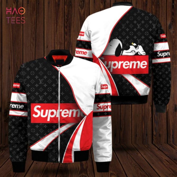 Trendy Supreme-Inspired Bomber Jacket - Bold Black, White & Red Design For Streetwear Lovers - Image 2