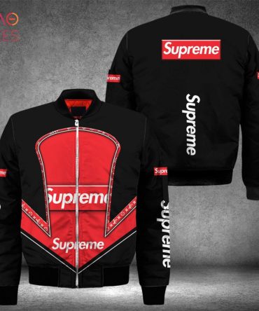 Stylish Red & Black Bomber Jacket - Streetwear Fashion, Supreme Logo Design