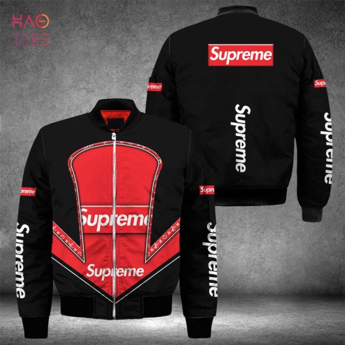 Stylish Red & Black Bomber Jacket - Streetwear Fashion, Supreme Logo Design