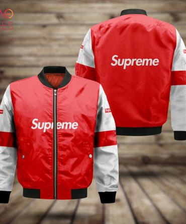 Stylish Red & White Supreme Bomber Jacket - Limited Edition, Perfect For Streetwear Lovers