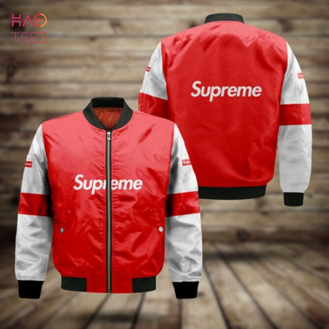 Stylish Red & White Supreme Bomber Jacket - Limited Edition, Perfect For Streetwear Lovers - Image 2