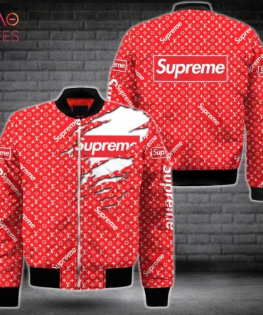 Stylish Red Supreme Pattern Bomber Jacket - Trendy Streetwear For Men & Women