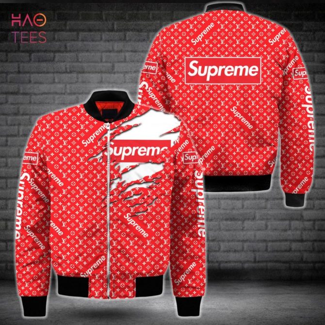 Stylish Red Supreme Pattern Bomber Jacket - Trendy Streetwear For Men & Women
