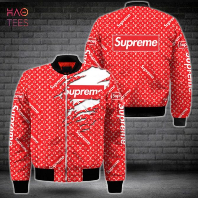 Stylish Red Supreme Pattern Bomber Jacket - Trendy Streetwear For Men & Women - Image 2