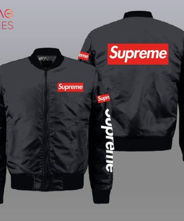 Best Supreme Luxury Brand Full Black Mix Red Logo Bomber Jacket Limited Edition