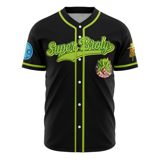 Super Broly Baseball Jersey Shirt – Anime Fan Apparel, Black & Green, Unisex Casual Wear