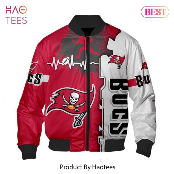 New Fashion   Tampa Bay Buccaneers Bomber Jacket Graphic Heart Ecg Line
