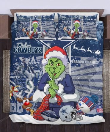 Cozy Holiday Grinch Dallas Cowboys Bedding Set – Festive Nfl Fan Gift