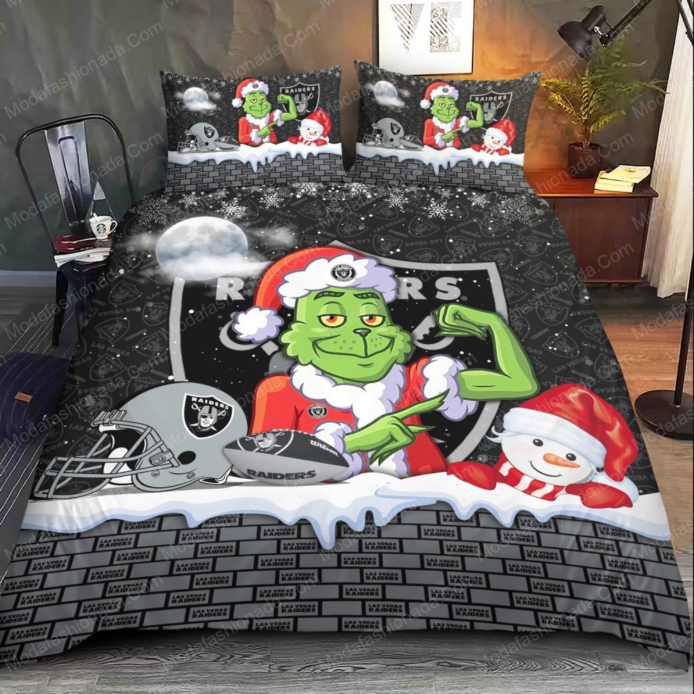 Festive Grinch Raiders Bedding Set - Cozy Christmas Gift For Nfl Fans - Image 2