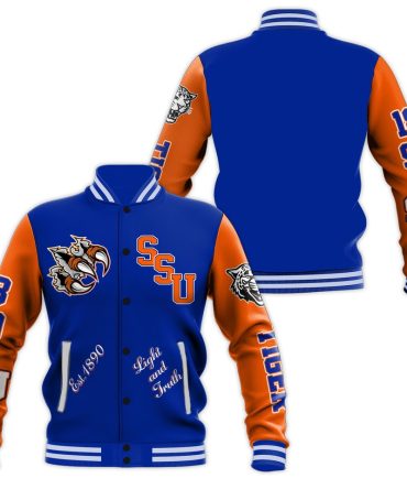 Bold Blue & Orange Varsity Jacket - Custom Design With Logo & Year Patch - Perfect For School Spirit