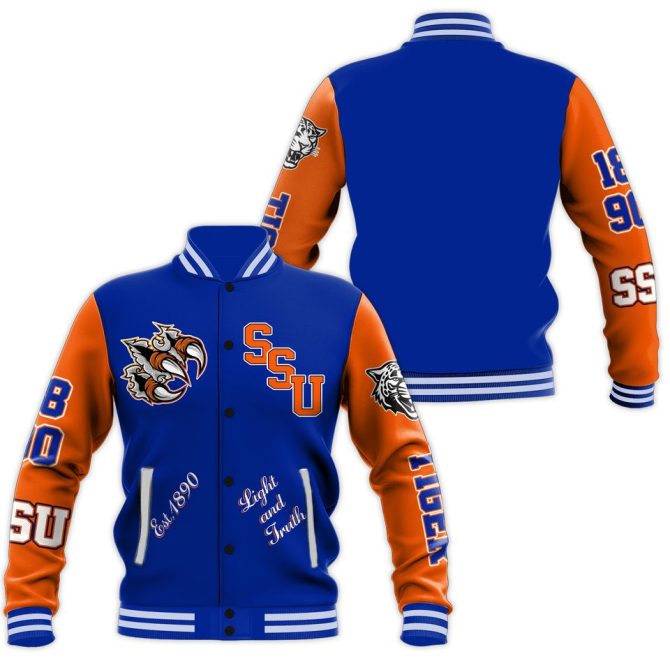 Bold Blue & Orange Varsity Jacket - Custom Design With Logo & Year Patch - Perfect For School Spirit