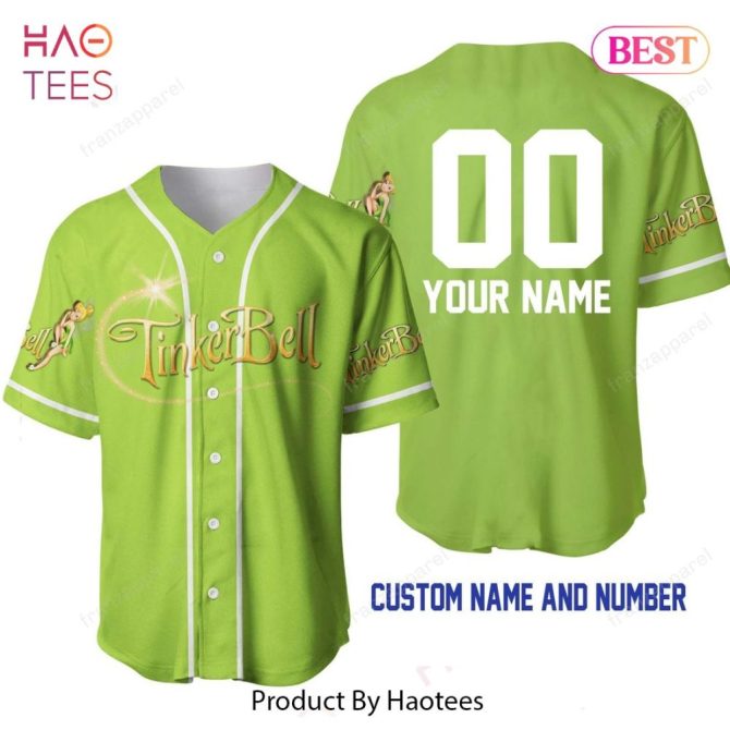 Customizable Tinkerbell Baseball Jersey - Personalized Name & Number - Perfect Gift!