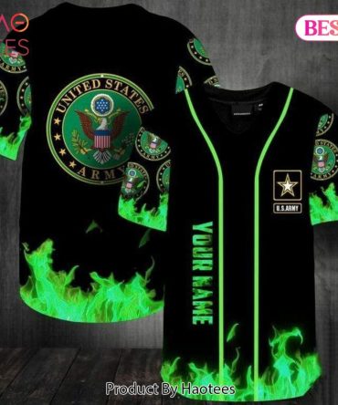 Custom U.S. Army Baseball Jersey With Green Flame Design - Personalize Your Style Today!