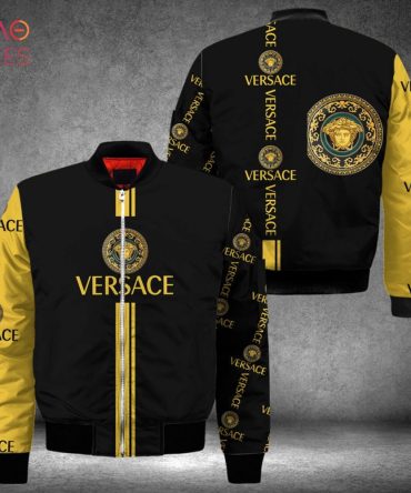 Best Versace Luxury Brand Gold Mix Black Bomber Jacket Limited Edition