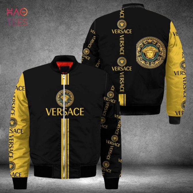 Best Versace Luxury Brand Gold Mix Black Bomber Jacket Limited Edition