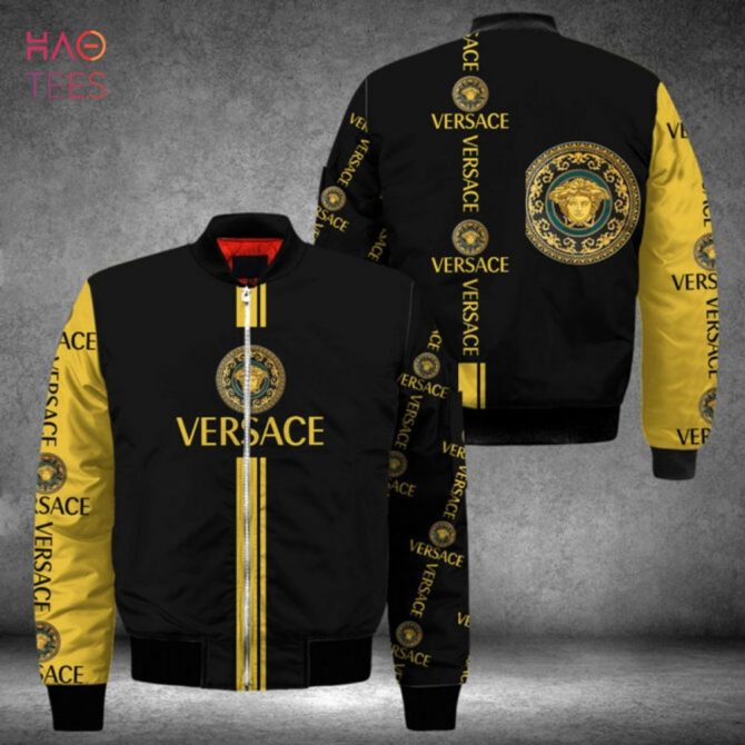 Best Versace Luxury Brand Gold Mix Black Bomber Jacket Limited Edition - Image 2