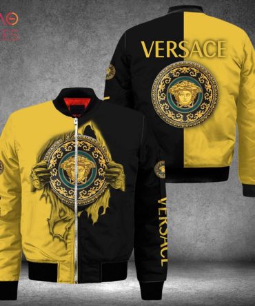Luxury Versace-Inspired Black & Yellow Bomber Jacket - Bold Medusa Design, Unisex Fashion